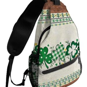 Sling Backpack, St. Patrick's Day Green Shamrocks Clover Southwestern Waterproof Lightweight Small Sling Bag, Travel Chest Bag Crossbody Shoulder Bag Hiking Daypack for Women Men