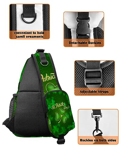 Sling Backpack, St. Patrick's Day Lucky Shamrock Green Waterproof Lightweight Small Sling Bag, Travel Chest Bag Crossbody Shoulder Bag Hiking Daypack for Women Men