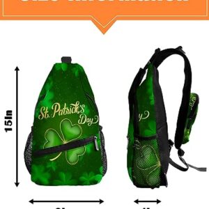 Sling Backpack, St. Patrick's Day Lucky Shamrock Green Waterproof Lightweight Small Sling Bag, Travel Chest Bag Crossbody Shoulder Bag Hiking Daypack for Women Men