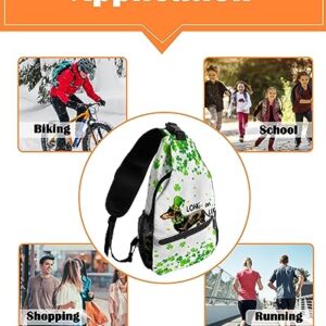 Gsypo Sling Backpack, Happy St. Patrick's Day Clover Puppy Dog Waterproof Lightweight Small Sling Bag, Travel Chest Bag Crossbody Shoulder Bag Hiking Daypack for Women Men