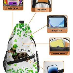 Gsypo Sling Backpack, Happy St. Patrick's Day Clover Puppy Dog Waterproof Lightweight Small Sling Bag, Travel Chest Bag Crossbody Shoulder Bag Hiking Daypack for Women Men