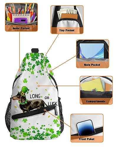 Gsypo Sling Backpack, Happy St. Patrick's Day Clover Puppy Dog Waterproof Lightweight Small Sling Bag, Travel Chest Bag Crossbody Shoulder Bag Hiking Daypack for Women Men