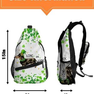 Gsypo Sling Backpack, Happy St. Patrick's Day Clover Puppy Dog Waterproof Lightweight Small Sling Bag, Travel Chest Bag Crossbody Shoulder Bag Hiking Daypack for Women Men