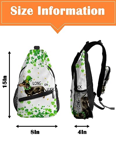 Gsypo Sling Backpack, Happy St. Patrick's Day Clover Puppy Dog Waterproof Lightweight Small Sling Bag, Travel Chest Bag Crossbody Shoulder Bag Hiking Daypack for Women Men