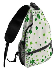 sling backpack, st. patrick's day lucky green clover rustic cotton linen background waterproof lightweight small sling bag, travel chest bag crossbody shoulder bag hiking daypack for women men