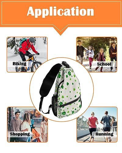 Sling Backpack, St. Patrick's Day LUCKY Green Clover Rustic Cotton Linen Background Waterproof Lightweight Small Sling Bag, Travel Chest Bag Crossbody Shoulder Bag Hiking Daypack for Women Men