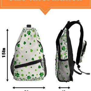 Sling Backpack, St. Patrick's Day LUCKY Green Clover Rustic Cotton Linen Background Waterproof Lightweight Small Sling Bag, Travel Chest Bag Crossbody Shoulder Bag Hiking Daypack for Women Men