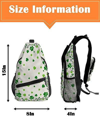 Sling Backpack, St. Patrick's Day LUCKY Green Clover Rustic Cotton Linen Background Waterproof Lightweight Small Sling Bag, Travel Chest Bag Crossbody Shoulder Bag Hiking Daypack for Women Men