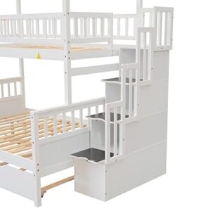 POCIYIHOME Twin Over Full Bunk Bed with Two Drawers and Staircase, Down Bed can be Converted into Daybed, Can Split The Single Bunk into Two Beds, for Kids,Teens Bedroom, No Box Spring Need, White