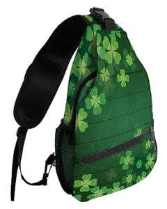 sling backpack, saint patrick's day clover green leaf waterproof lightweight small sling bag, travel chest bag crossbody shoulder bag hiking daypack for women men