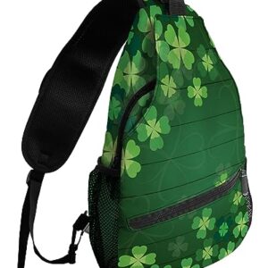 Sling Backpack, Saint Patrick'S Day Clover Green Leaf Waterproof Lightweight Small Sling Bag, Travel Chest Bag Crossbody Shoulder Bag Hiking Daypack for Women Men