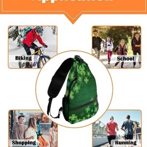 Sling Backpack, Saint Patrick'S Day Clover Green Leaf Waterproof Lightweight Small Sling Bag, Travel Chest Bag Crossbody Shoulder Bag Hiking Daypack for Women Men