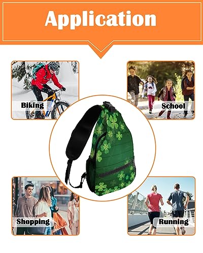 Sling Backpack, Saint Patrick'S Day Clover Green Leaf Waterproof Lightweight Small Sling Bag, Travel Chest Bag Crossbody Shoulder Bag Hiking Daypack for Women Men