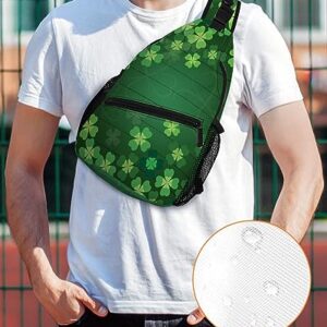 Sling Backpack, Saint Patrick'S Day Clover Green Leaf Waterproof Lightweight Small Sling Bag, Travel Chest Bag Crossbody Shoulder Bag Hiking Daypack for Women Men