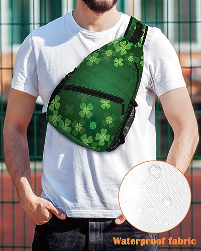 Sling Backpack, Saint Patrick'S Day Clover Green Leaf Waterproof Lightweight Small Sling Bag, Travel Chest Bag Crossbody Shoulder Bag Hiking Daypack for Women Men