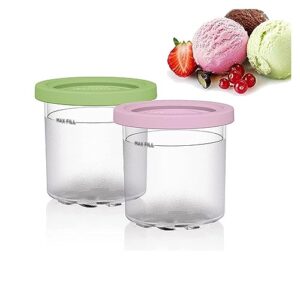 evanem 2/4/6pcs creami containers, for ninja creami deluxe,16 oz creami containers bpa-free,dishwasher safe compatible nc301 nc300 nc299amz series ice cream maker,pink+green-4pcs