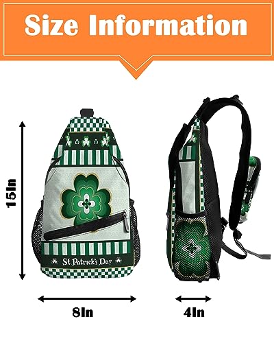 Sling Backpack, St. Patrick's Day Lucky Shamrock Green White Checkered Pattern Waterproof Lightweight Small Sling Bag, Travel Chest Bag Crossbody Shoulder Bag Hiking Daypack for Women Men