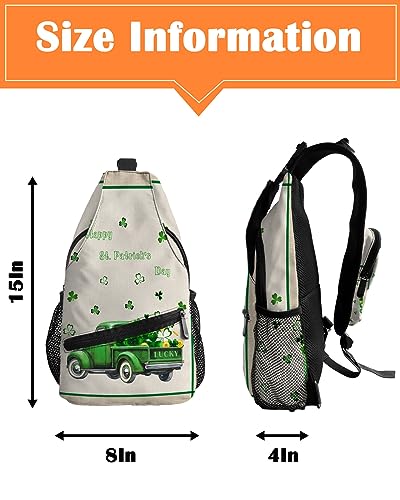 Gsypo Sling Backpack, St.Patrick's Day Shamrocks Truck Linen Waterproof Lightweight Small Sling Bag, Travel Chest Bag Crossbody Shoulder Bag Hiking Daypack for Women Men