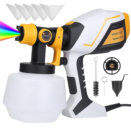 TeqHome Paint Sprayer, High Power Handheld HVLP Paint Spray Gun with 3 Patterns & Copper Nozzle, Adjustable Paint Length, Electric Paint Sprayers for Furniture Cabinets Fence Walls Door Garden Chairs