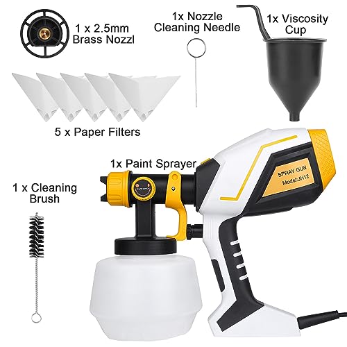 TeqHome Paint Sprayer, High Power Handheld HVLP Paint Spray Gun with 3 Patterns & Copper Nozzle, Adjustable Paint Length, Electric Paint Sprayers for Furniture Cabinets Fence Walls Door Garden Chairs