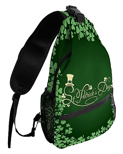 Sling Backpack, St. Patrick's Day Lucky Shamrock Spring Clover Green Waterproof Lightweight Small Sling Bag, Travel Chest Bag Crossbody Shoulder Bag Hiking Daypack for Women Men