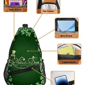 Sling Backpack, St. Patrick's Day Lucky Shamrock Spring Clover Green Waterproof Lightweight Small Sling Bag, Travel Chest Bag Crossbody Shoulder Bag Hiking Daypack for Women Men