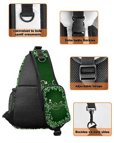 Sling Backpack, St. Patrick's Day Lucky Shamrock Spring Clover Green Waterproof Lightweight Small Sling Bag, Travel Chest Bag Crossbody Shoulder Bag Hiking Daypack for Women Men