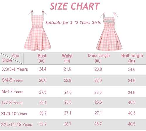 Hitormoon Girls Pink Costume Dress Movie Cosplay Princess Dress Up Kids Outfits with Pearl Belt and Daisy Accessories Birthday Party HN007L