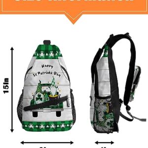 Sling Backpack, St. Patrick's Day Truck Pull Gnomes on Rustic Wood Grain Waterproof Lightweight Small Sling Bag, Travel Chest Bag Crossbody Shoulder Bag Hiking Daypack for Women Men