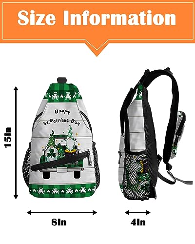 Sling Backpack, St. Patrick's Day Truck Pull Gnomes on Rustic Wood Grain Waterproof Lightweight Small Sling Bag, Travel Chest Bag Crossbody Shoulder Bag Hiking Daypack for Women Men