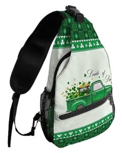 sling backpack, st. patrick's day green truck with lucky clover waterproof lightweight small sling bag, travel chest bag crossbody shoulder bag hiking daypack for women men