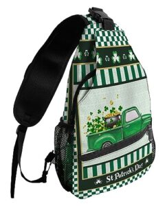 gsypo sling backpack, st. patrick's day truck pull shamrock checkered pattern waterproof lightweight small sling bag, travel chest bag crossbody shoulder bag hiking daypack for women men