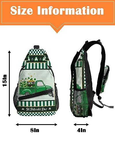 Gsypo Sling Backpack, St. Patrick's Day Truck Pull Shamrock Checkered Pattern Waterproof Lightweight Small Sling Bag, Travel Chest Bag Crossbody Shoulder Bag Hiking Daypack for Women Men