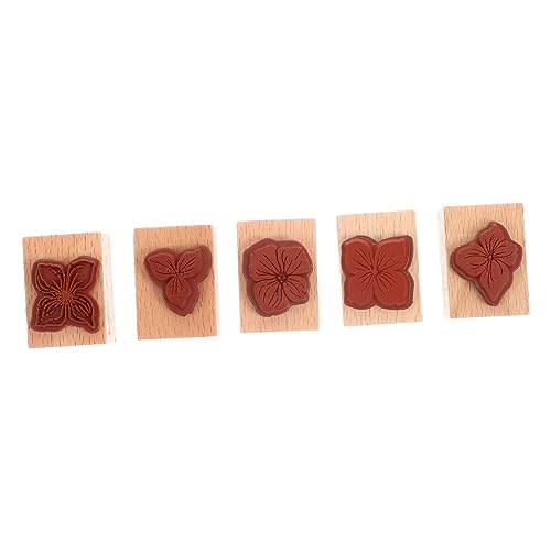 SEWACC 5pcs Seal Wooden Crafts Vintage Stamps Hand Decor Cards Making Retro Plant Wood Rubber Stamp Flower Design Stamps Diary Stamp Decorative Journal Stamp Magazine Old Fashioned Craft