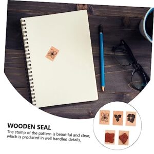 SEWACC 5pcs Seal Wooden Crafts Vintage Stamps Hand Decor Cards Making Retro Plant Wood Rubber Stamp Flower Design Stamps Diary Stamp Decorative Journal Stamp Magazine Old Fashioned Craft