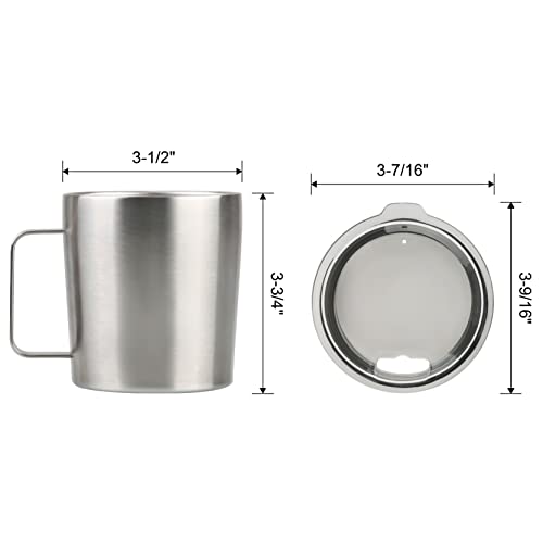 12 oz Insulated Coffee Mug with Lid, Stainless Steel, Double Wall Vacuum Insulated Travel Mug Coffee Cup with Handle, Stainless Steel/Silver (803-019) (Pack of 4)