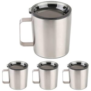 12 oz insulated coffee mug with lid, stainless steel, double wall vacuum insulated travel mug coffee cup with handle, stainless steel/silver (803-019) (pack of 4)