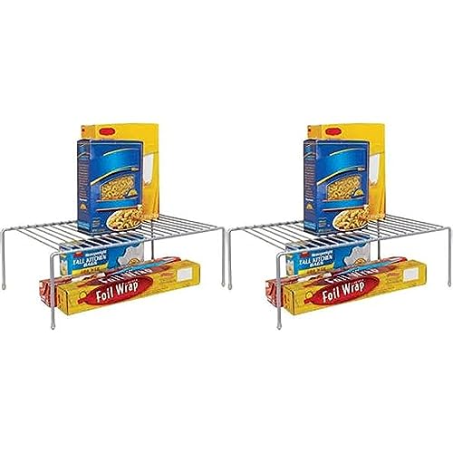 Kitchen Details Free Standing Helper Cabinet and Counter Top Shelf Organizer | Good for Dishes | Mugs | Glasses | Bowls | Large | Grey (Pack of 2)