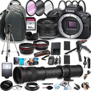 canon eos r100 mirrorless camera with 18-45mm lens + 420-800mm super telephoto lens + 100s sling backpack + 64gb memory cards, professional photo bundle (42pc bundle) (renewed)