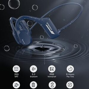 Guudsoud Swimming Headphones,Bone Conduction Headphones Bluetooth 5.3,IP68 Waterproof Headphones Sport Earphones with MP3 Player 32G Memory,Wireless Open Ear Underwater Earbuds for Running,Cycling