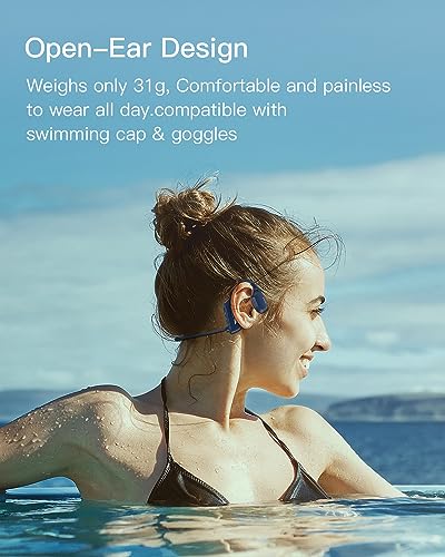 Guudsoud Swimming Headphones,Bone Conduction Headphones Bluetooth 5.3,IP68 Waterproof Headphones Sport Earphones with MP3 Player 32G Memory,Wireless Open Ear Underwater Earbuds for Running,Cycling