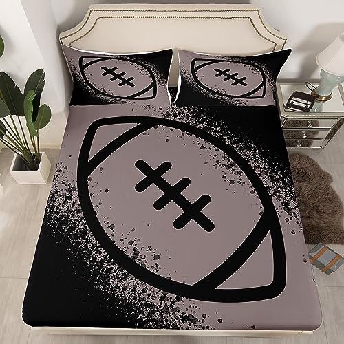 Feelyou Rugby Bed Sheets American Football Sports Sheet Set for Boys Girls Women Men Football Red Black Bed Set Ball Games Decor Sheets with 2 Pillowcases 4Pcs Bedding King