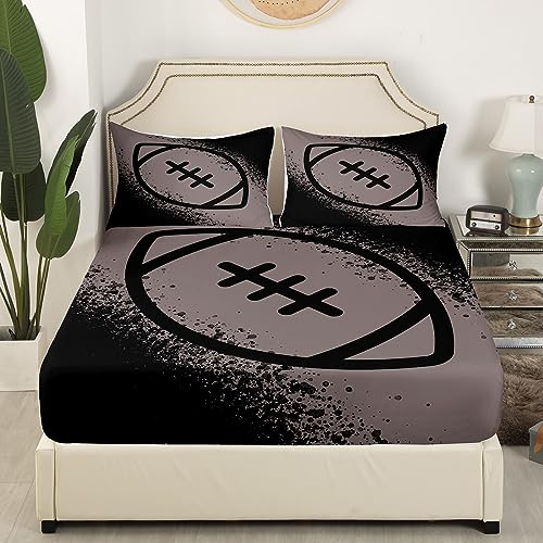 Feelyou Rugby Bed Sheets American Football Sports Sheet Set for Boys Girls Women Men Football Red Black Bed Set Ball Games Decor Sheets with 2 Pillowcases 4Pcs Bedding King