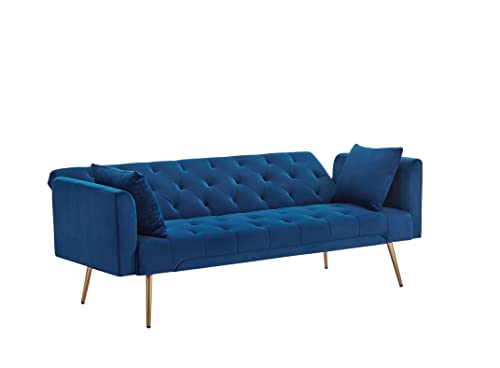 Verfur Modern Futon Sofa Bed-Compact Design for Small Spaces-Comfort Convertible Sleeper Loveseat Couch with for Premium Fabric Sofabed, Blue