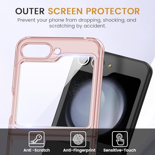 VEGO for Z Flip 5 Case, Ultra Slim Clear Case with Screen Protector, TPU Anti-Drop, Wear-Resistant, Spray Paint Bumper Cover Case for Samsung Flip 5 5G - Pink
