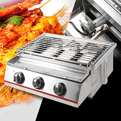 3-Burner Gas Grill, Commercial Portable Gas Grill Outdoor BBQ, Stainless Steel Table Top Grill Propane for Outdoor Party or Backyard Barbecue Tools, 18.5 x 16.53 x 7.7 inch