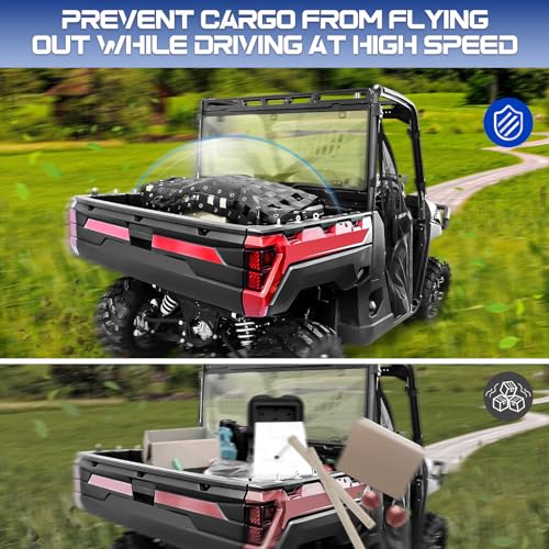 UTV Cargo Net -StarknightMT Universal UTV Bed Net with Adjustable Straps Compatible with Polaris Ranger General Can-am Defender Commander Kawasaki Mule CFmoto UForce 45.7 * 27.2 inch