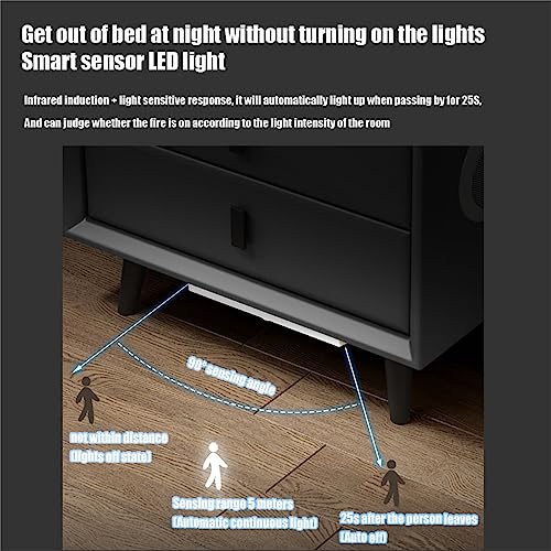 WLYMQFC Nightstand with Wireless Charging Station and 2 USB Port, Bedroom Side Table with Speakers, LED Light and Fingerprint Lock,Smart Nightstand 2/3 Drawer, Bedside Cabinet,smart table,Coffee Table