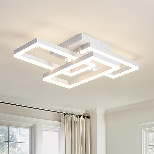 LED Ceiling Lights Fixture, Square Modern Ceiling Light, 100W LED Flush Mount Ceiling Light Fixtures, Remote Control Dimmable 3000K-6500K for Dining Room, Living Room, Kitchen, Bedroom, Office (White)