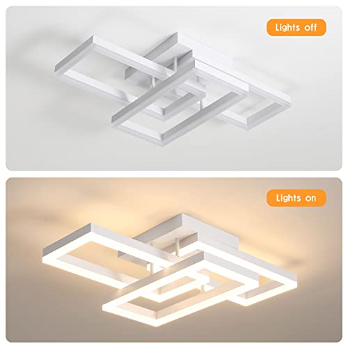 LED Ceiling Lights Fixture, Square Modern Ceiling Light, 100W LED Flush Mount Ceiling Light Fixtures, Remote Control Dimmable 3000K-6500K for Dining Room, Living Room, Kitchen, Bedroom, Office (White)